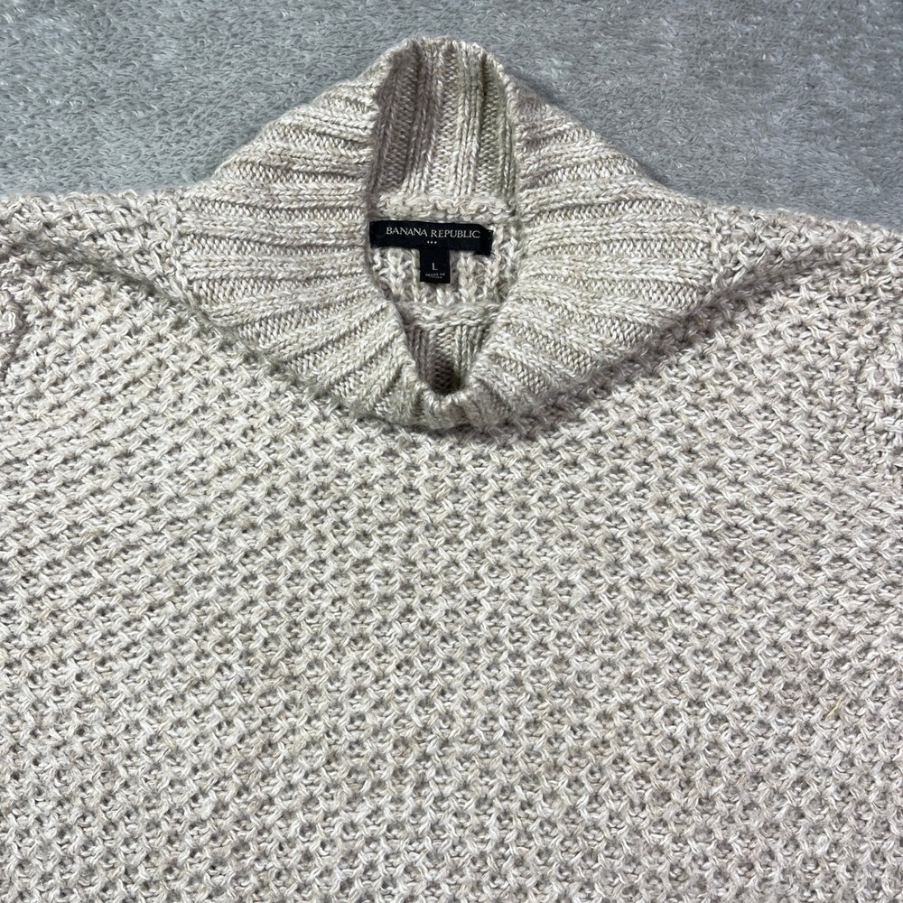 Banana Republic Women's Beige Tunic Sweater Mock Neck Knit Zipper Sides‎ Large